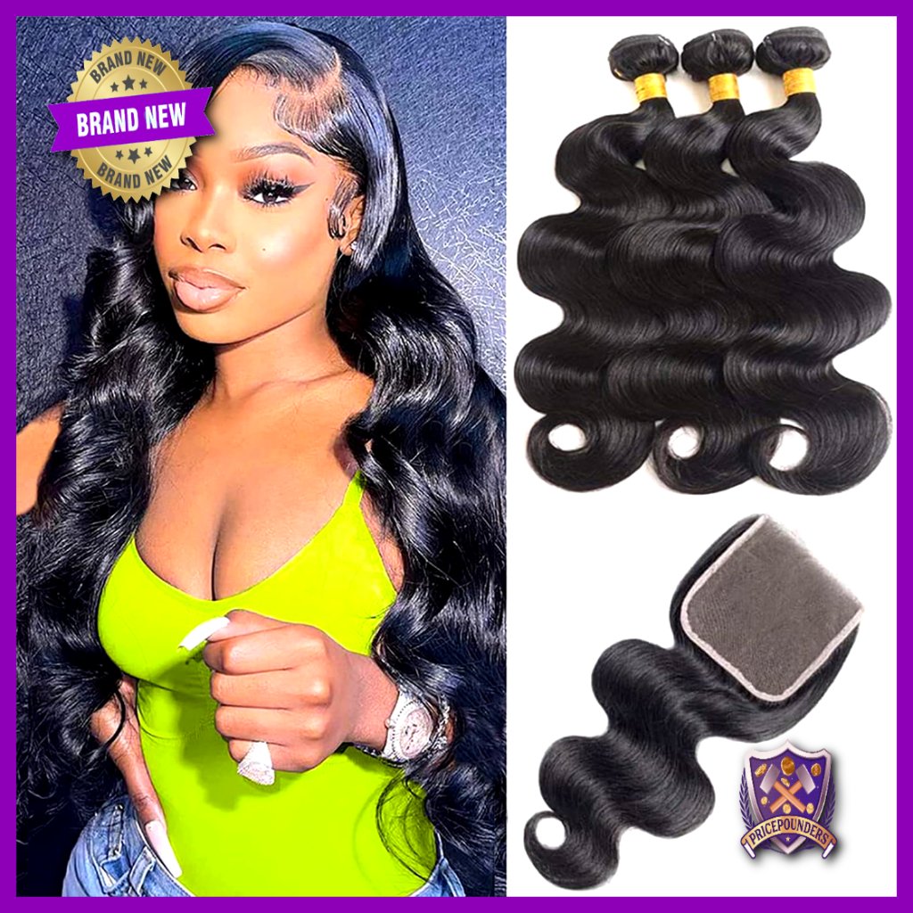 Brazilian Body Wave Hair Bundles With 5x5 Lace Closure, 100% Human Hair